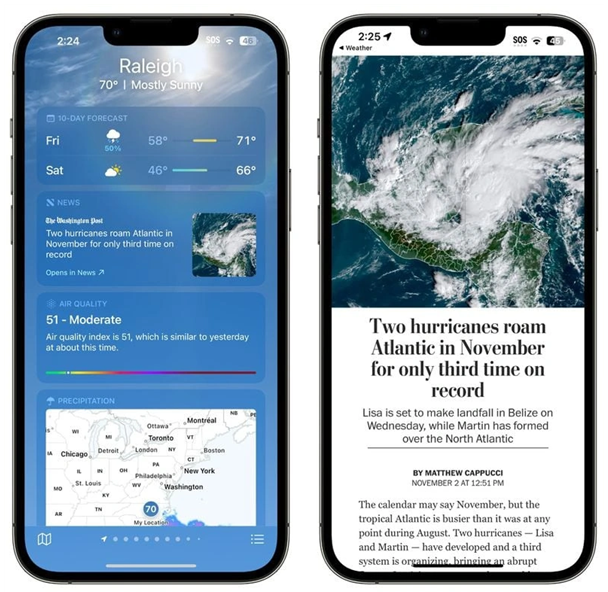 绍兴苹果14维修分享iPhone 14手机如何看天气时顺带看新闻 