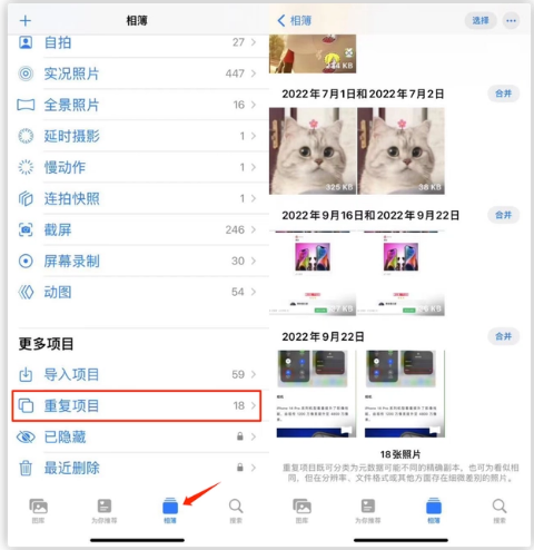 绍兴苹果手机维修分享iOS 16 中相册重复项目功能使用方法 