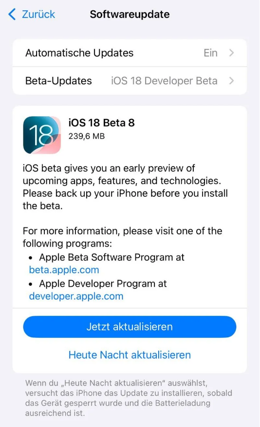 绍兴苹果手机维修分享苹果 iOS / iPadOS 18 开发者预览版 Beta 8 发布 